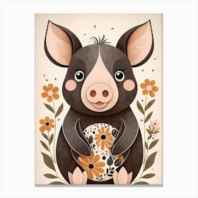 Floral Cute Baby Pig Nursery (10) Canvas Print