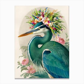 Heron With Flowers 6 Canvas Print