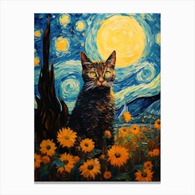 Cat Sunflowers Wall Art 4 Canvas Print