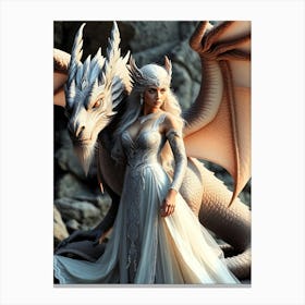 White Elf Queen with Dragon Canvas Print