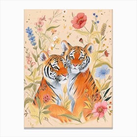 Folksy Floral Animal Drawing Tiger 7 Canvas Print