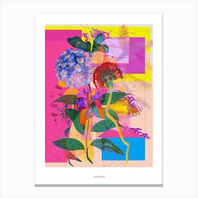 Lantana 4 Neon Flower Collage Poster Canvas Print