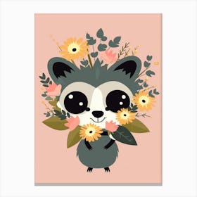 Cute Kawaii Flower Bouquet With A Hissing Possum 1 Canvas Print