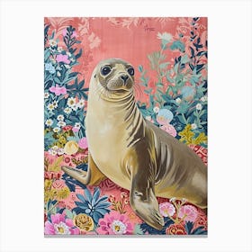 Floral Animal Painting Elephant Seal 3 Canvas Print