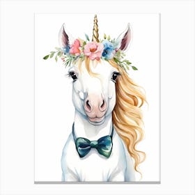 Baby Unicorn Flower Crown Bowties Woodland Animal Nursery Decor (17) Canvas Print