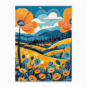 Cartoon Poppy Field Landscape Illustration (30) Canvas Print