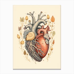 Shell Heart & Leaves Neutral Canvas Print