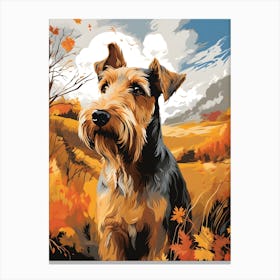 Terrier On A Windy Autumn Day Canvas Print