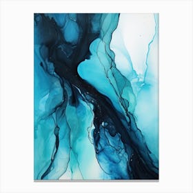Teal And Black Flow Asbtract Painting 0 Canvas Print