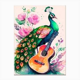 Peacock With Guitar Canvas Print