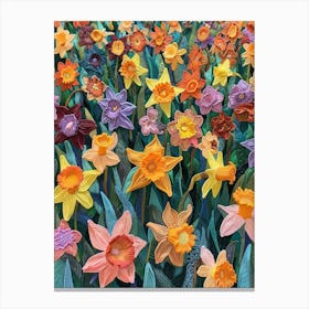 Daffodils Field Knitted In Crochet 6 Canvas Print