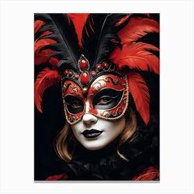 A Woman In A Carnival Mask, Red And Black (16) Canvas Print