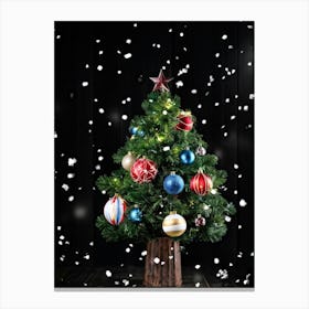 Christmas Tree On A Black Background Canvas Print