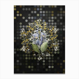Vintage Blue Daylily Flower Wreath on Dot Bokeh Pattern n.0754 Canvas Print