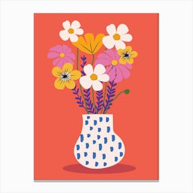 Flowers In A Vase Retro Canvas Print