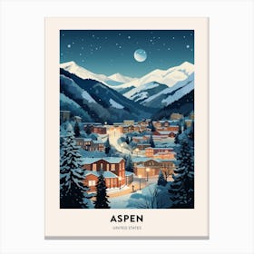 Winter Night  Travel Poster Aspen Colorado 1 Canvas Print
