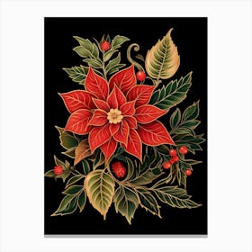 Poinsettia 3 William Morris Style Winter Florals Canvas Print