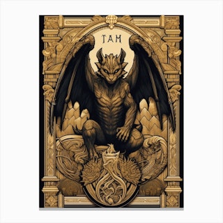  Gargoyle Tarot Card Black & Gold 6 Canvas Print