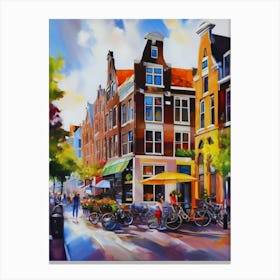 Amsterdam,Netherlands,streets, cafes, passing by, the beauty of summer, oil colors.. Canvas Print