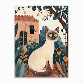 Burmese Cat Storybook Illustration 1 Canvas Print