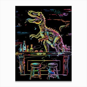 Neon Dinosaur At A Bar Canvas Print