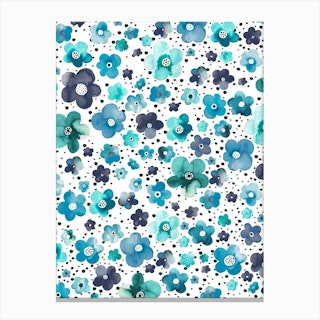 Dots Naive Flowers Blue Canvas Print