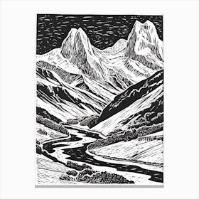 Patagonia, Argentina Linocut Illustration Style 3 Canvas Print