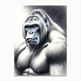 Gorilla Beating Chest Gorillas Greyscale Sketch 1 Canvas Print