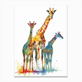 Giraffe Family Yellow & Blue Watercolour Canvas Print