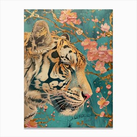 Tiger With Blossoms Canvas Print