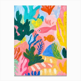 Coral And Fish Sea Life Gouache Painting Canvas Print