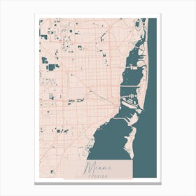 Miami Florida Pink and Blue Cute Script Street Map 1 Canvas Print