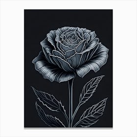 A Carnation In Black White Line Art Vertical Composition 50 Canvas Print