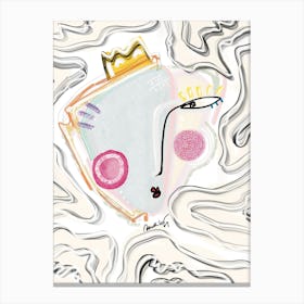 Abstract Face With Pink Cheeks And A Crown On Patterned Background Canvas Print