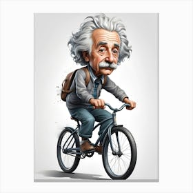 vector illustration of Albert Einstein ride bicycle, Abstract Cartoon Art, full body, extreme textures and details, 64K, white background, character poses Canvas Print