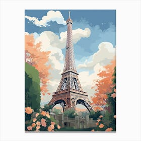 Eiffel Tower   Paris, France   Cute Botanical Illustration Travel 0 Canvas Print