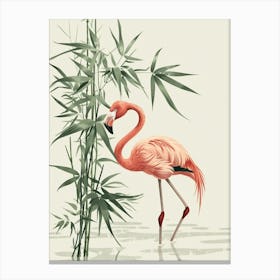 Andean Flamingo And Bamboo Minimalist Illustration 3 Canvas Print