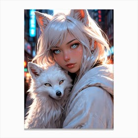 Anime Girl With Fox 2 Canvas Print