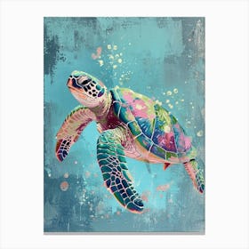 Textured Blue Sea Turtle Painting 6 Canvas Print