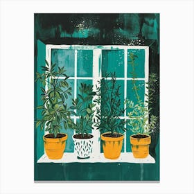 Potted Herbs On The Windowsil Illustration 2 Canvas Print