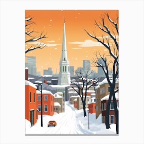 Retro Winter Illustration Boston Usa 1 Canvas Print