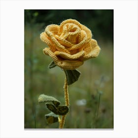 Yellow Rose Knitted In Crochet 3 Canvas Print