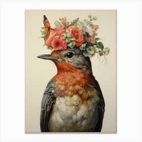 Bird With A Flower Crown Robin 3 Canvas Print