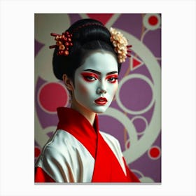 Geisha in Red-Pink Illustration-2 Canvas Print