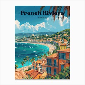 French Riviera Coastal Digital Travel Illustration Canvas Print