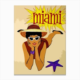 Miami, Florida, Woman On Sunbath Canvas Print