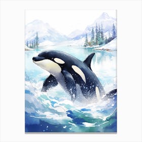 Blue Watercolour Painting Style Of Orca Whale  10 Canvas Print