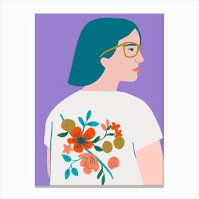 Girl With Flower Shirt Canvas Print