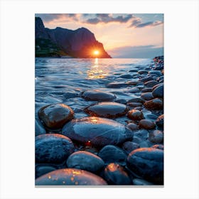 Rocks On The Beach At Sunset Canvas Print