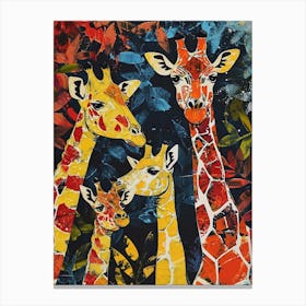 Sweet Painting Of Giraffe Family 1 Canvas Print